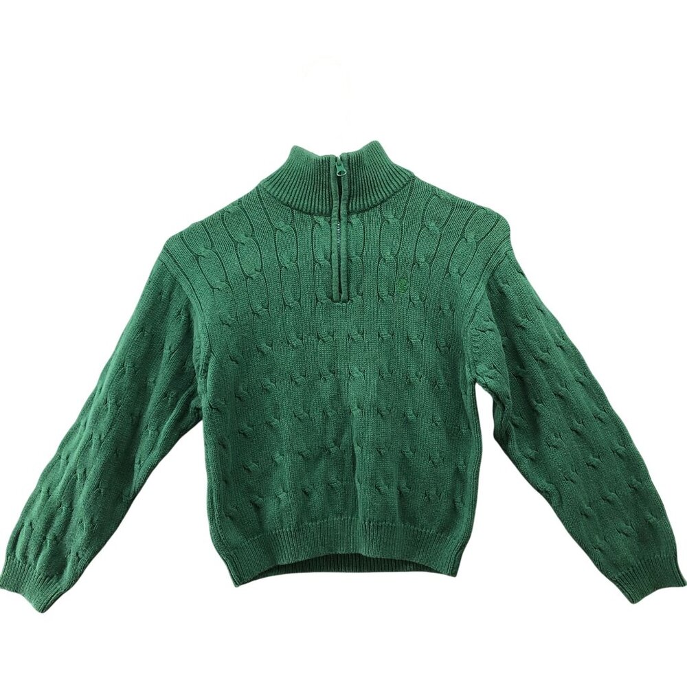 Izod Boys 7-7X Green Cable Knit Sweater 1/4 Zip Cotton Chunky‎ Holiday Christmas